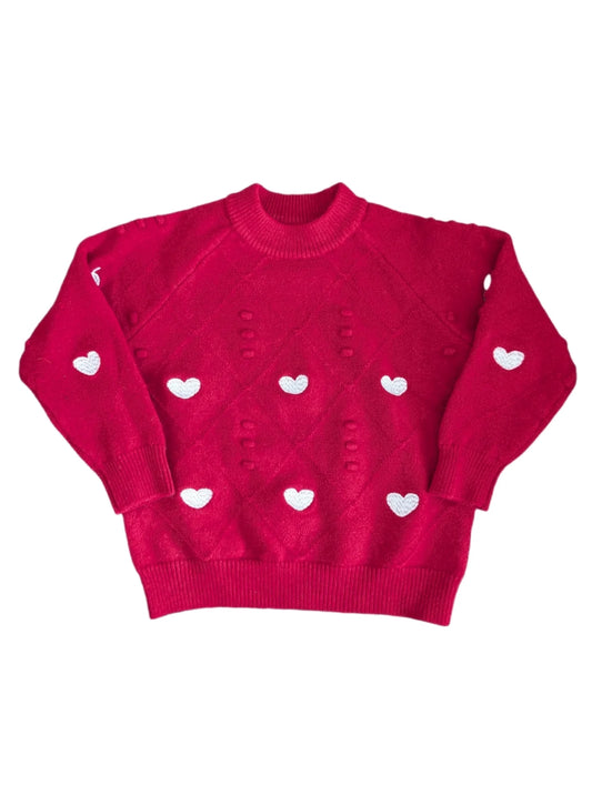 Red and White Heart Embroidered Knit Sweater 5T