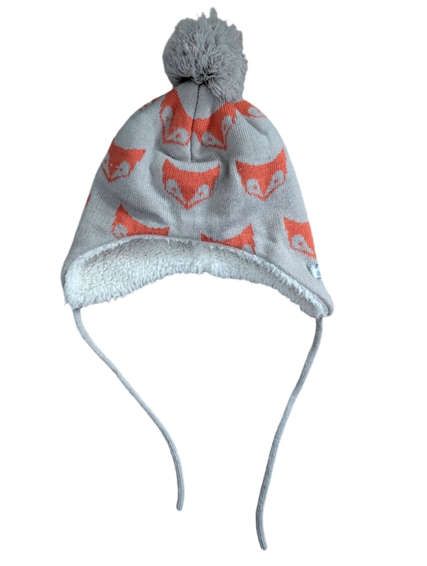 Jan & Jul Fox Pom Pom Beige/Grey Touque 3-9m