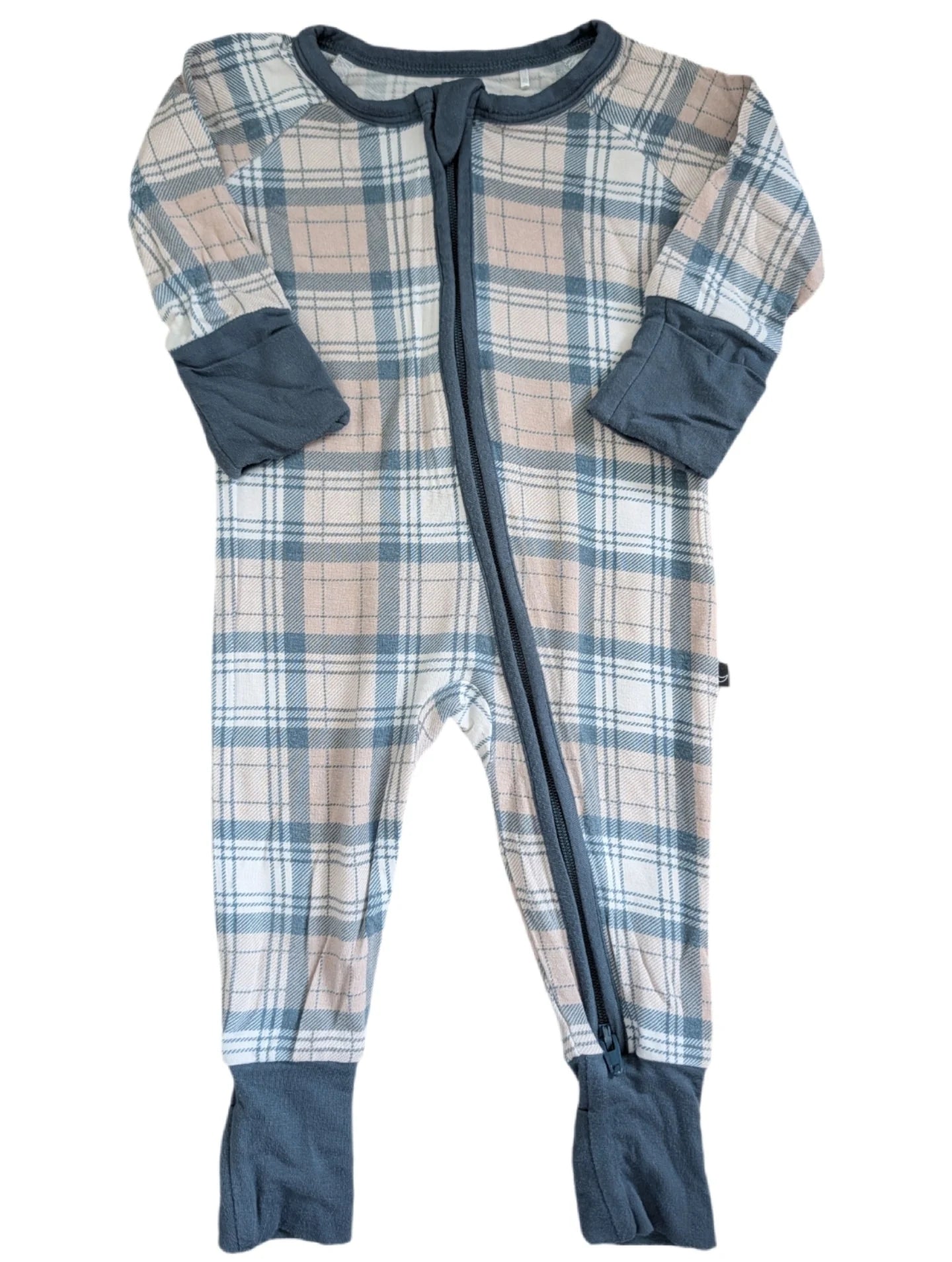 The Sleepy Sloth Bamboo Blue Plaid Zippy Newborn