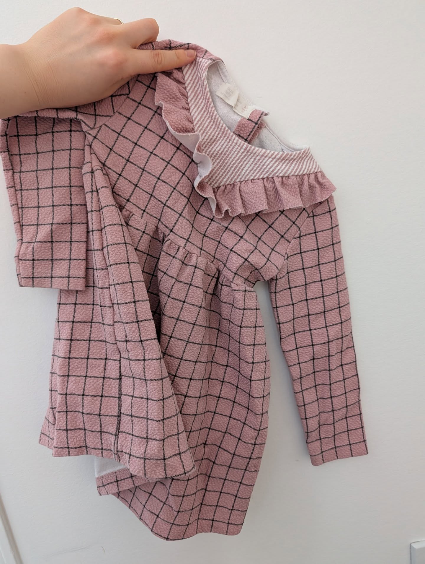 ZARA Pink Checkered Ruffled Long-Sleeve Dress 2-3 Years