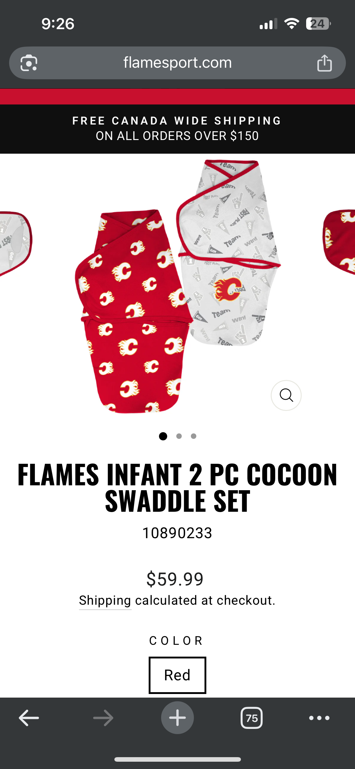 Calgary Flames Velcro Swaddles 0-3m