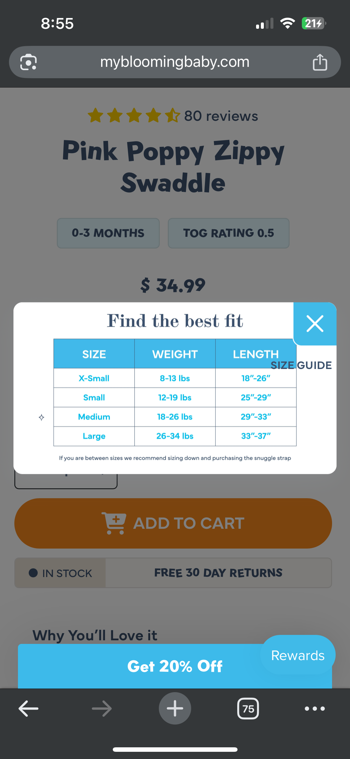 Zippy Swaddle by SleepingBaby (Zipadee Zip Company) M/L