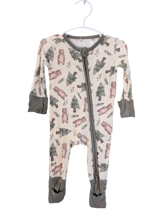 Posh Peanut Bear & Evergreen Bamboo Romper 0-3m