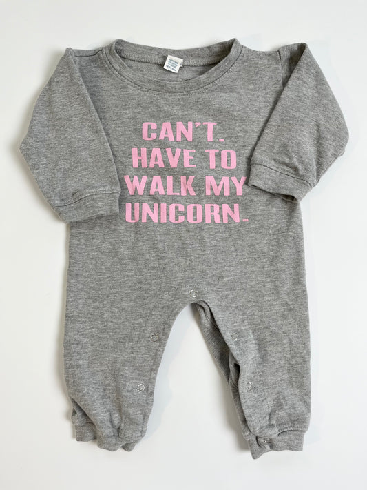 Playsuit Romper - "Can't Have to Walk My Unicorn" 12-18m